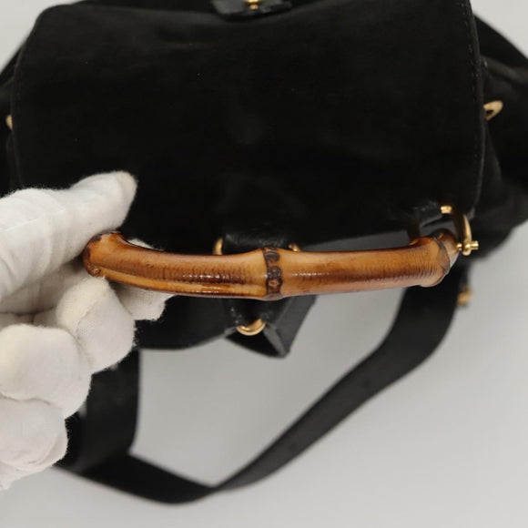 GUCCI Bamboo Backpack Suede Black Gold 003 2058 0030 Auth BD2283