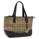 BURBERRY Nova Check Hand Bag Canvas Beige Brown gold Auth BD238-1