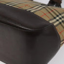 BURBERRY Nova Check Hand Bag Canvas Beige Brown gold Auth BD238-9