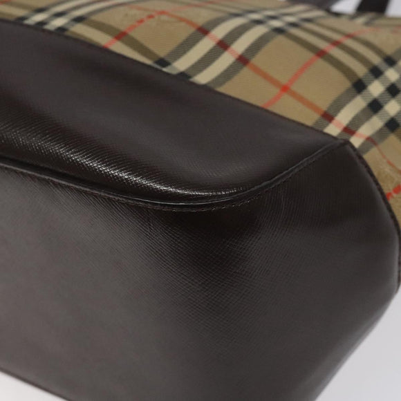 BURBERRY Nova Check Hand Bag Canvas Beige Brown gold Auth BD238