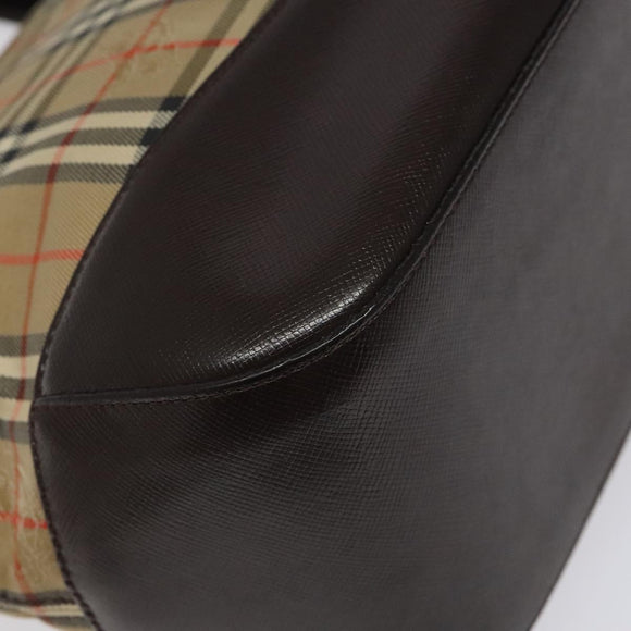 BURBERRY Nova Check Hand Bag Canvas Beige Brown gold Auth BD238