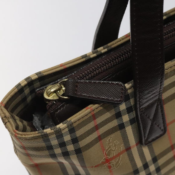 BURBERRY Nova Check Hand Bag Canvas Beige Brown gold Auth BD238