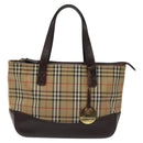 BURBERRY Nova Check Hand Bag Canvas Beige Brown gold Auth BD238-13