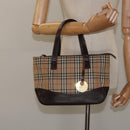 BURBERRY Nova Check Hand Bag Canvas Beige Brown gold Auth BD238-22