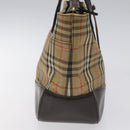 BURBERRY Nova Check Hand Bag Canvas Beige Brown gold Auth BD238-3