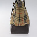 BURBERRY Nova Check Hand Bag Canvas Beige Brown gold Auth BD238-4