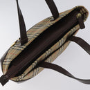 BURBERRY Nova Check Hand Bag Canvas Beige Brown gold Auth BD238-6