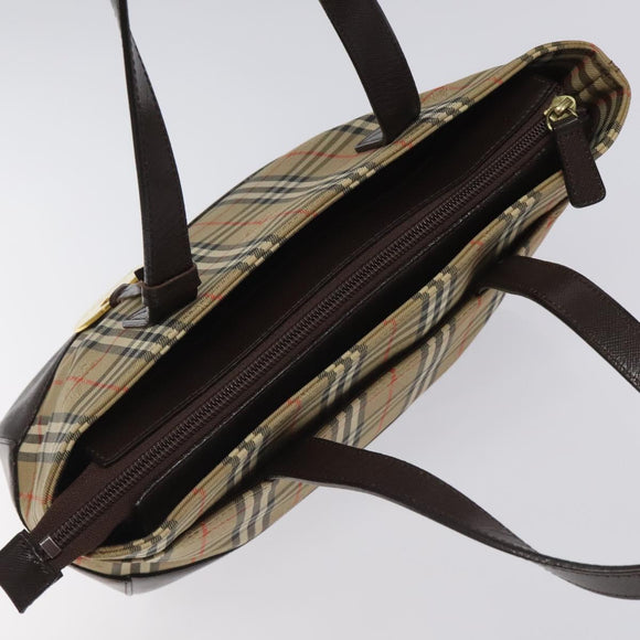 BURBERRY Nova Check Hand Bag Canvas Beige Brown gold Auth BD238