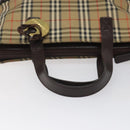 BURBERRY Nova Check Hand Bag Canvas Beige Brown gold Auth BD238-7