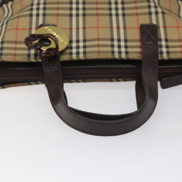 BURBERRY Nova Check Hand Bag Canvas Beige Brown gold Auth BD238