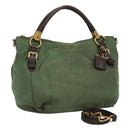 PRADA Hand Bag Nylon 2way Khaki Gold Auth BD242-1