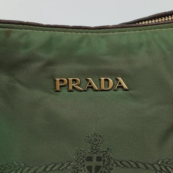 PRADA Hand Bag Nylon 2way Khaki Gold Auth BD242