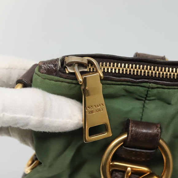 PRADA Hand Bag Nylon 2way Khaki Gold Auth BD242