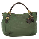 PRADA Hand Bag Nylon 2way Khaki Gold Auth BD242-13