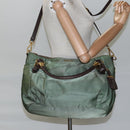 PRADA Hand Bag Nylon 2way Khaki Gold Auth BD242-25