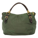 PRADA Hand Bag Nylon 2way Khaki Gold Auth BD242-2