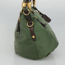 PRADA Hand Bag Nylon 2way Khaki Gold Auth BD242-3