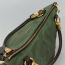PRADA Hand Bag Nylon 2way Khaki Gold Auth BD242-6
