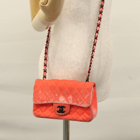 CHANEL Matelasse Chain Shoulder Bag Velor Pink CC Auth BD244V