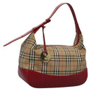 Burberrys Nova Check Shoulder Bag Canvas Beige Red gold Auth BD251-1