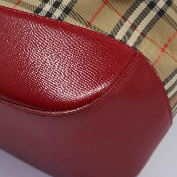 Burberrys Nova Check Shoulder Bag Canvas Beige Red gold Auth BD251