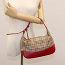 Burberrys Nova Check Shoulder Bag Canvas Beige Red gold Auth BD251-25
