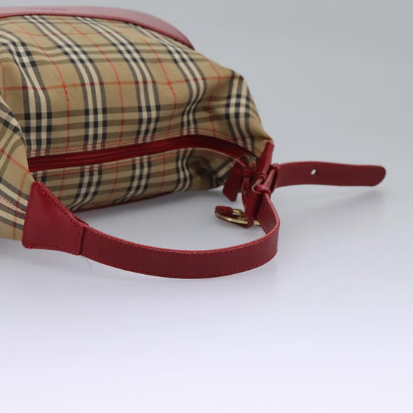 Burberrys Nova Check Shoulder Bag Canvas Beige Red gold Auth BD251