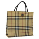 BURBERRY Nova Check Hand Bag PVC Leather Beige Dark Brown Auth BD252-1