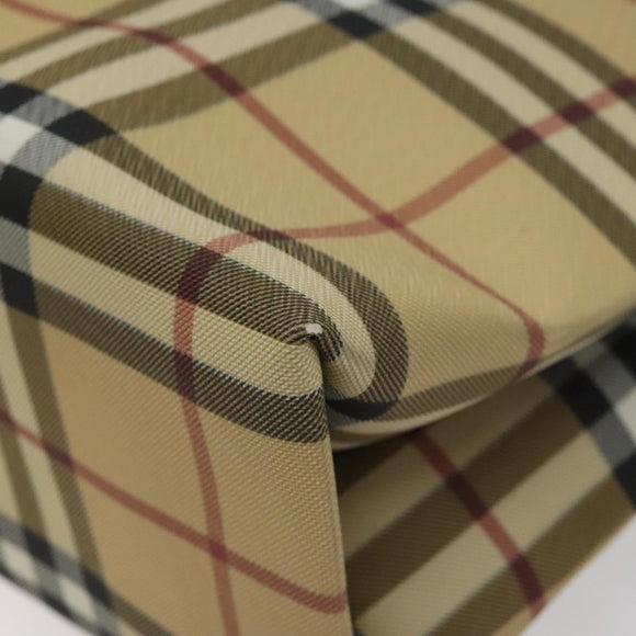 BURBERRY Nova Check Hand Bag PVC Leather Beige Dark Brown Auth BD252
