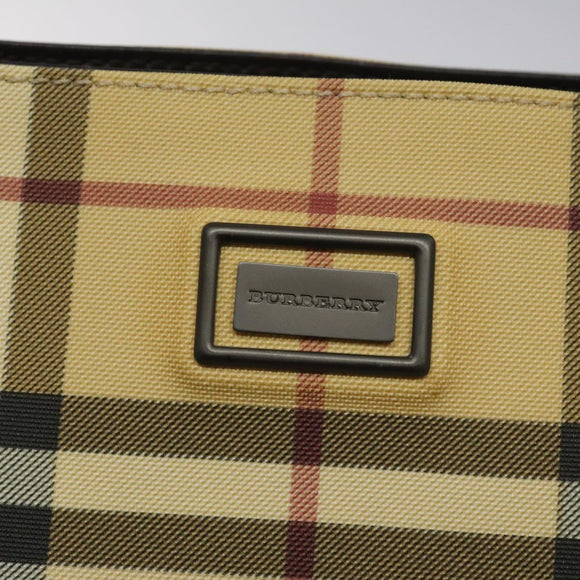 BURBERRY Nova Check Hand Bag PVC Leather Beige Dark Brown Auth BD252
