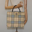 BURBERRY Nova Check Hand Bag PVC Leather Beige Dark Brown Auth BD252-20