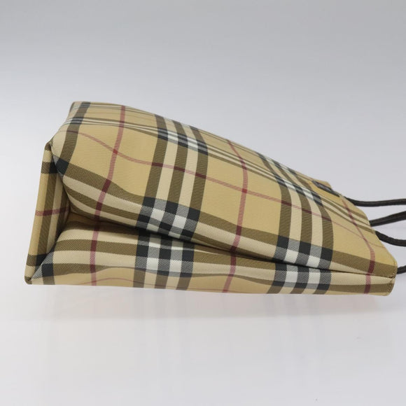 BURBERRY Nova Check Hand Bag PVC Leather Beige Dark Brown Auth BD252