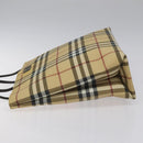 BURBERRY Nova Check Hand Bag PVC Leather Beige Dark Brown Auth BD252-4