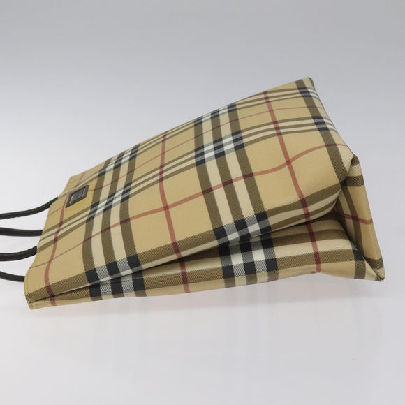 BURBERRY Nova Check Hand Bag PVC Leather Beige Dark Brown Auth BD252