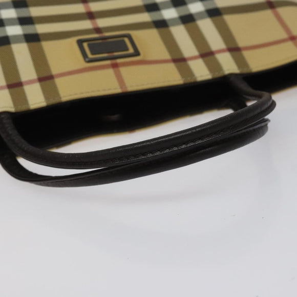 BURBERRY Nova Check Hand Bag PVC Leather Beige Dark Brown Auth BD252