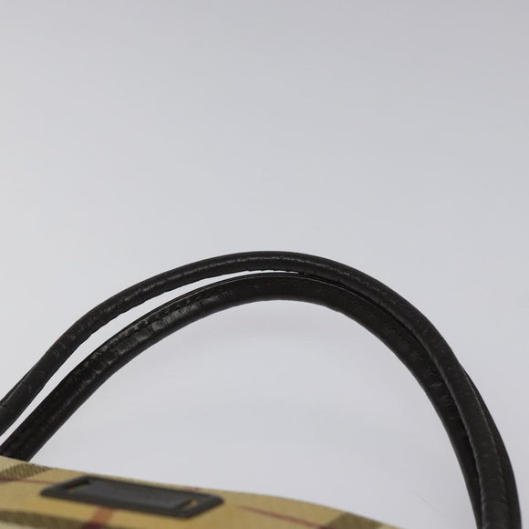 BURBERRY Nova Check Hand Bag PVC Leather Beige Dark Brown Auth BD252