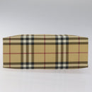 BURBERRY Nova Check Hand Bag PVC Leather Beige Dark Brown Auth BD252-5