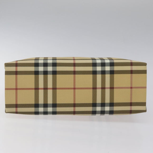 BURBERRY Nova Check Hand Bag PVC Leather Beige Dark Brown Auth BD252