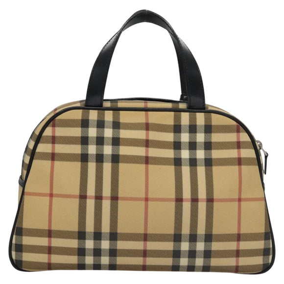 BURBERRY Nova Check Hand Bag PVC Beige Auth BD255