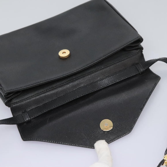 CELINE Shoulder Bag Leather Black Gold Auth BD268