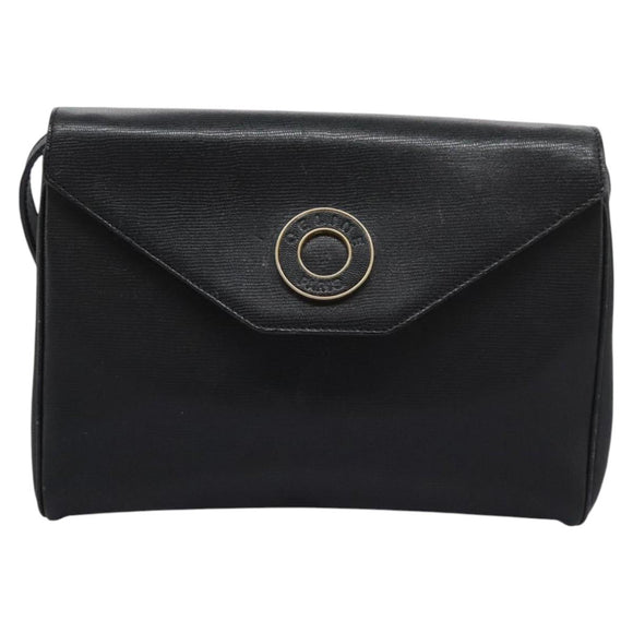 CELINE Shoulder Bag Leather Black Gold Auth BD268