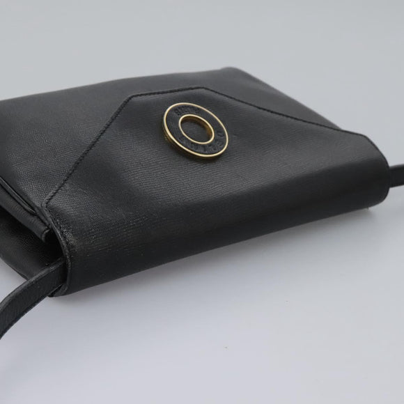 CELINE Shoulder Bag Leather Black Gold Auth BD268