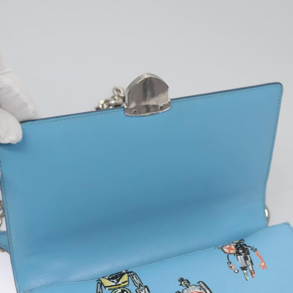 PRADA Chain Shoulder Bag Safiano leather Blue Silver Auth BD270AV