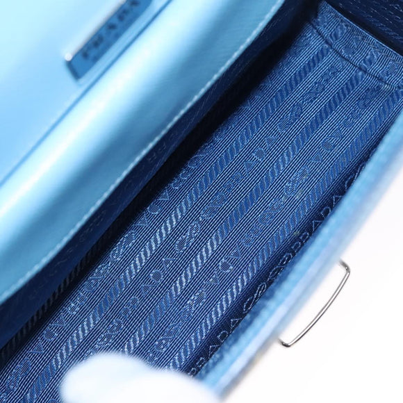 PRADA Chain Shoulder Bag Safiano leather Blue Silver Auth BD270AV