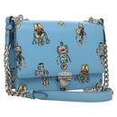 PRADA Chain Shoulder Bag Safiano leather Blue Silver Auth BD270AV-1