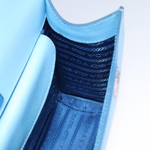 PRADA Chain Shoulder Bag Safiano leather Blue Silver Auth BD270AV