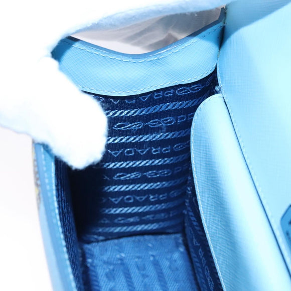 PRADA Chain Shoulder Bag Safiano leather Blue Silver Auth BD270AV