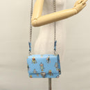 PRADA Chain Shoulder Bag Safiano leather Blue Silver Auth BD270AV-25