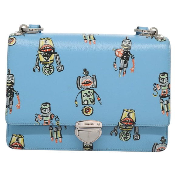 PRADA Chain Shoulder Bag Safiano leather Blue Silver Auth BD270AV