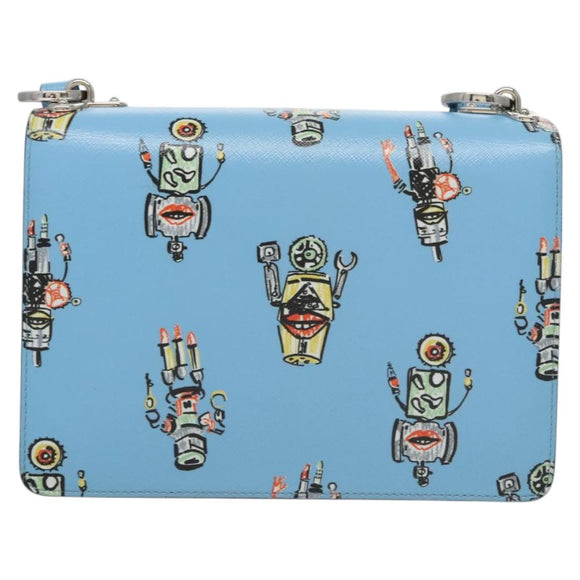 PRADA Chain Shoulder Bag Safiano leather Blue Silver Auth BD270AV